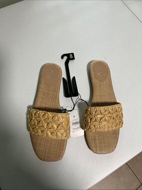 Time and Tru Woven Floral Slide Sandals in Natural